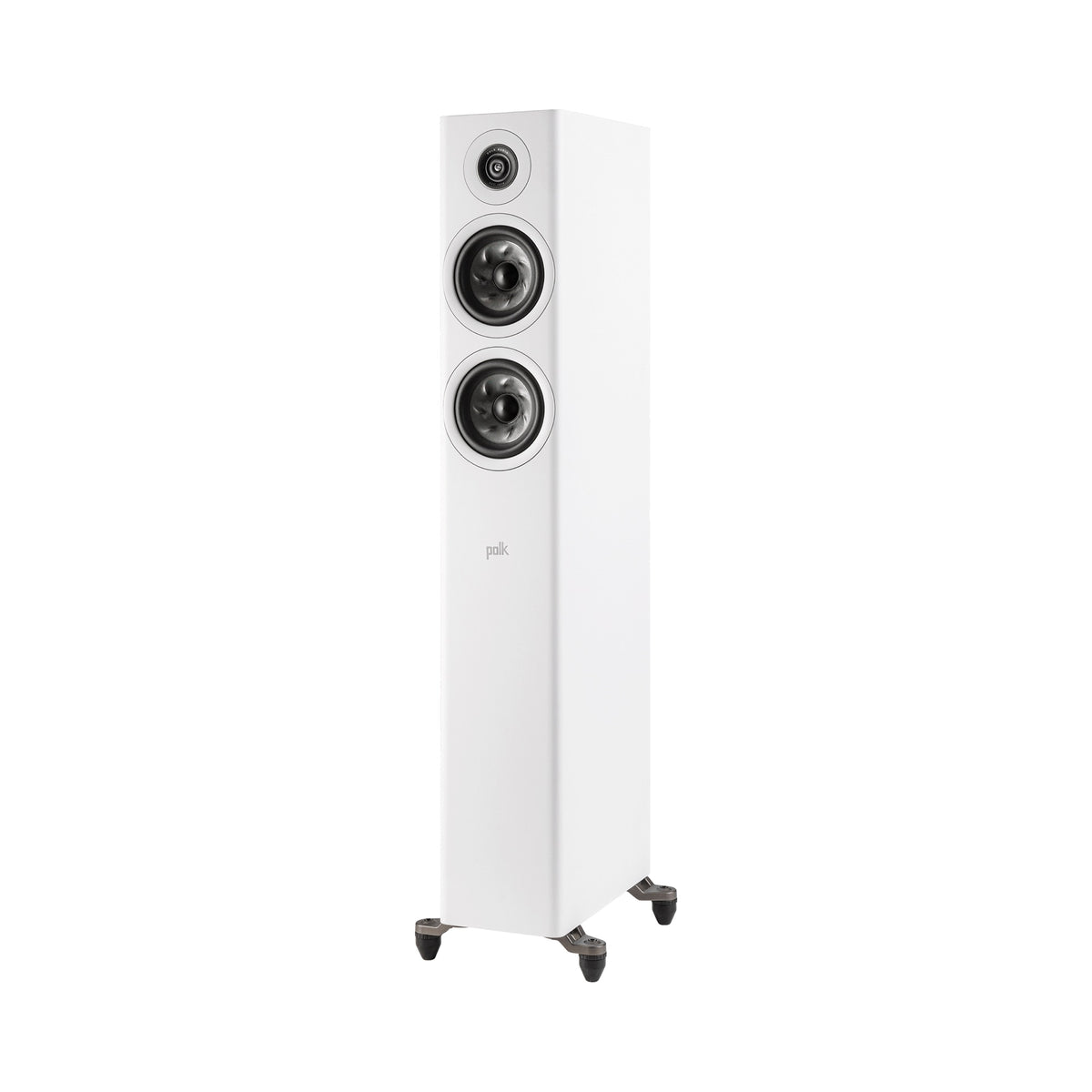 Polk Audio Reserve R500 white floorstanding speaker, left angle without grilles