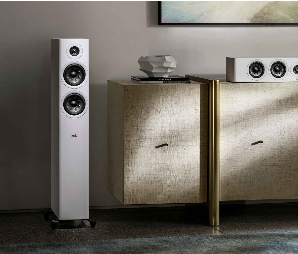 Polk Audio Reserve R500 white floorstanding speaker, another room view
