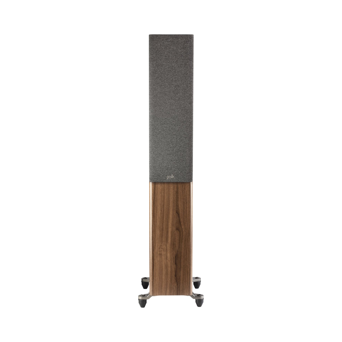Polk Audio Reserve R500 walnut floorstanding speaker, front view with grilles