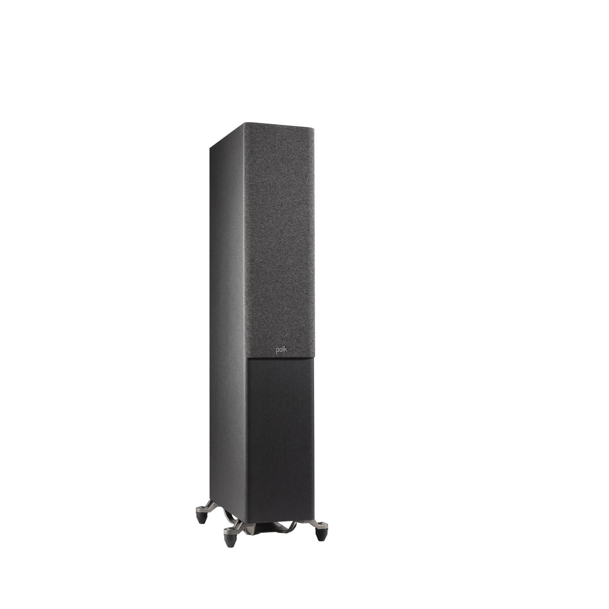 Polk Audio Reserve R600 juodos spalvos grindinė kolonėlė, vaizdas kampu su grotelėmis