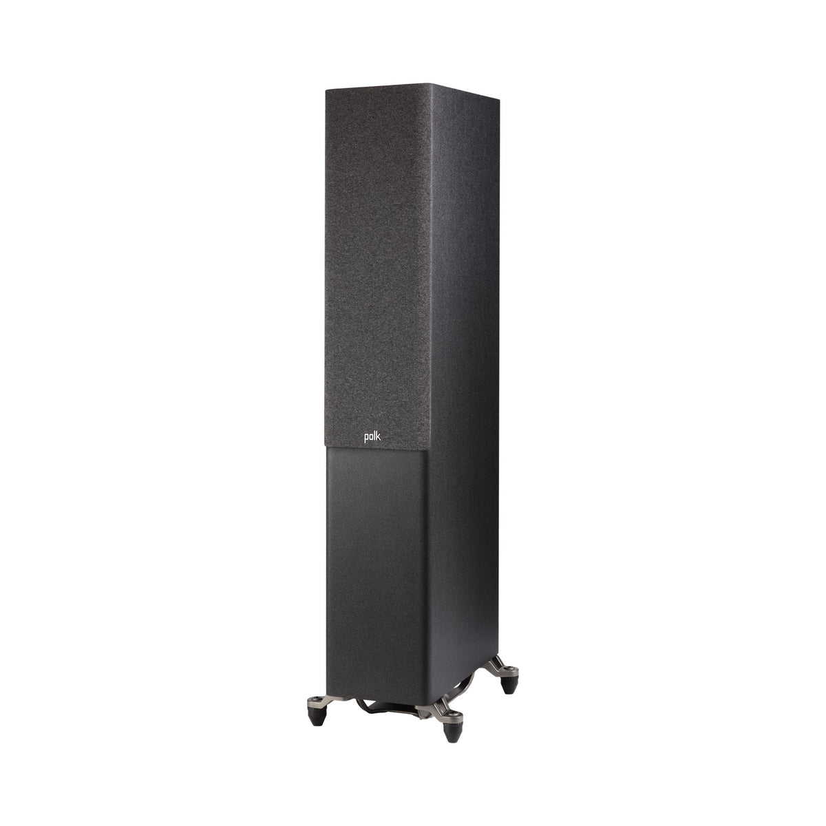 Polk Audio Reserve R600 juodos spalvos grindinė kolonėlė, vaizdas kampu iš kairės su grotelėmis