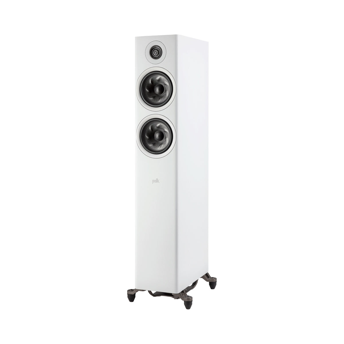 Polk Audio Reserve R600 baltos spalvos grindinė kolonėlė, vaizdas kampu iš kairės be grotelių