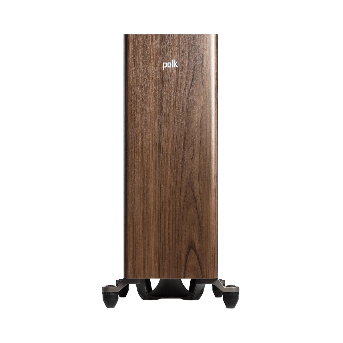 Polk Audio Reserve R600 riešutmedžio apdailos grindinė kolonėlė, pagrindo ir „Power Port“ detalė