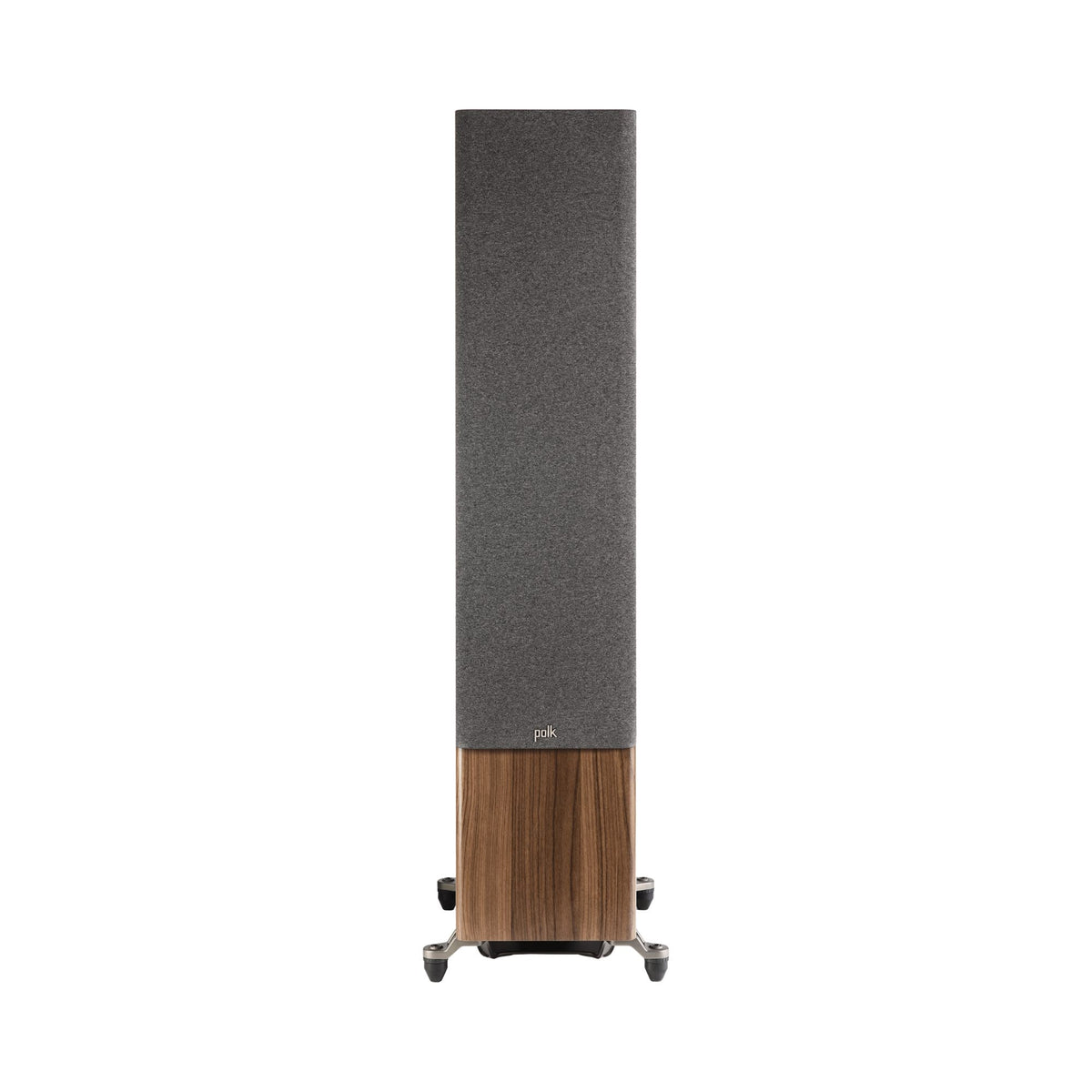 Polk Audio Reserve R700 walnut floorstanding speaker, front view with grilles