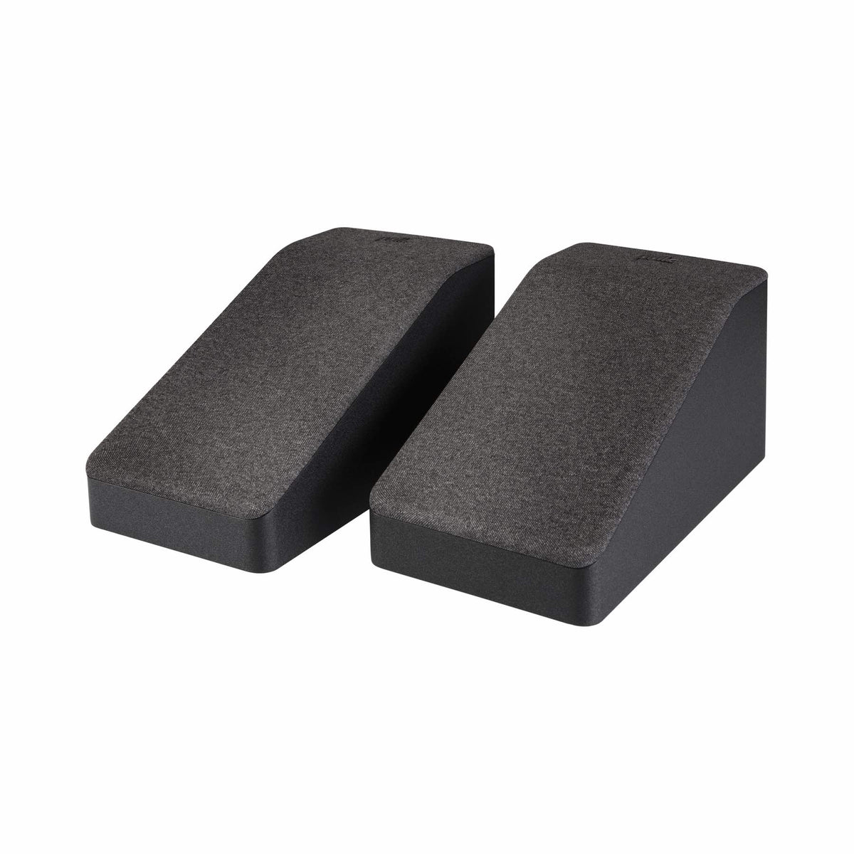 Polk Audio Reserve R900 black height speaker, pair at an angle with grilles