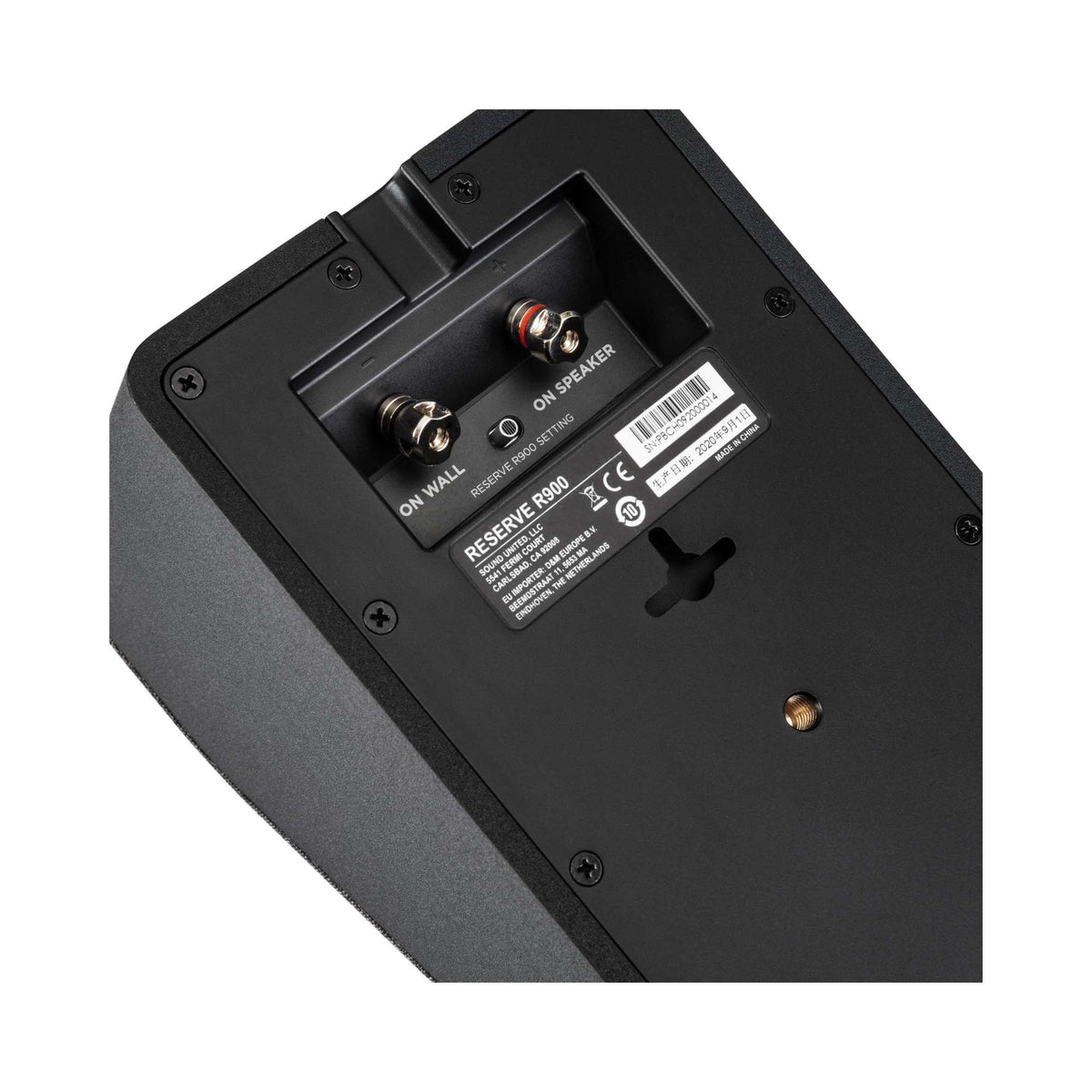 Polk Audio Reserve R900 black height speaker, bottom and binding posts