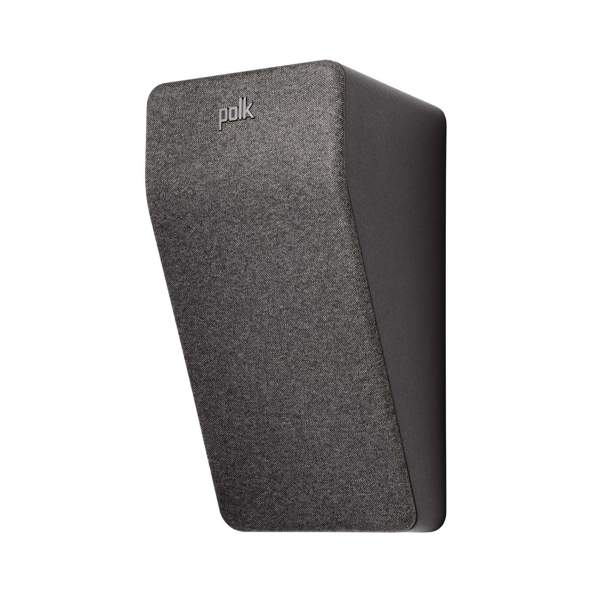 Polk Audio Reserve R900 black height speaker, left angle with grilles