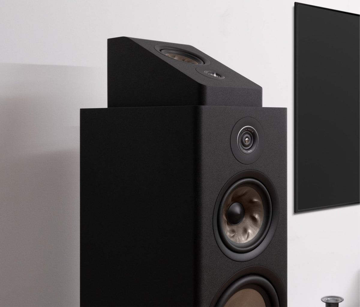 Polk Audio Reserve R900 black height speaker, in a room