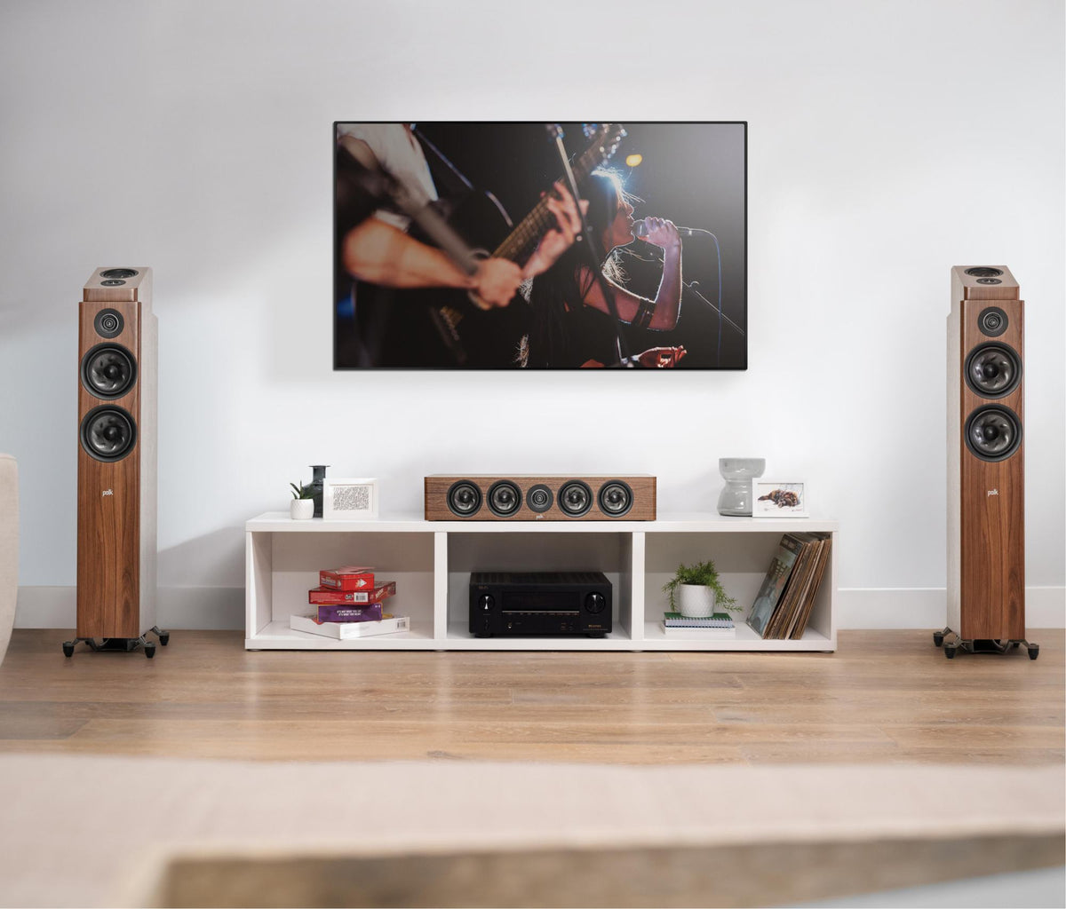 Polk Audio Reserve R900 walnut height speaker, in a room