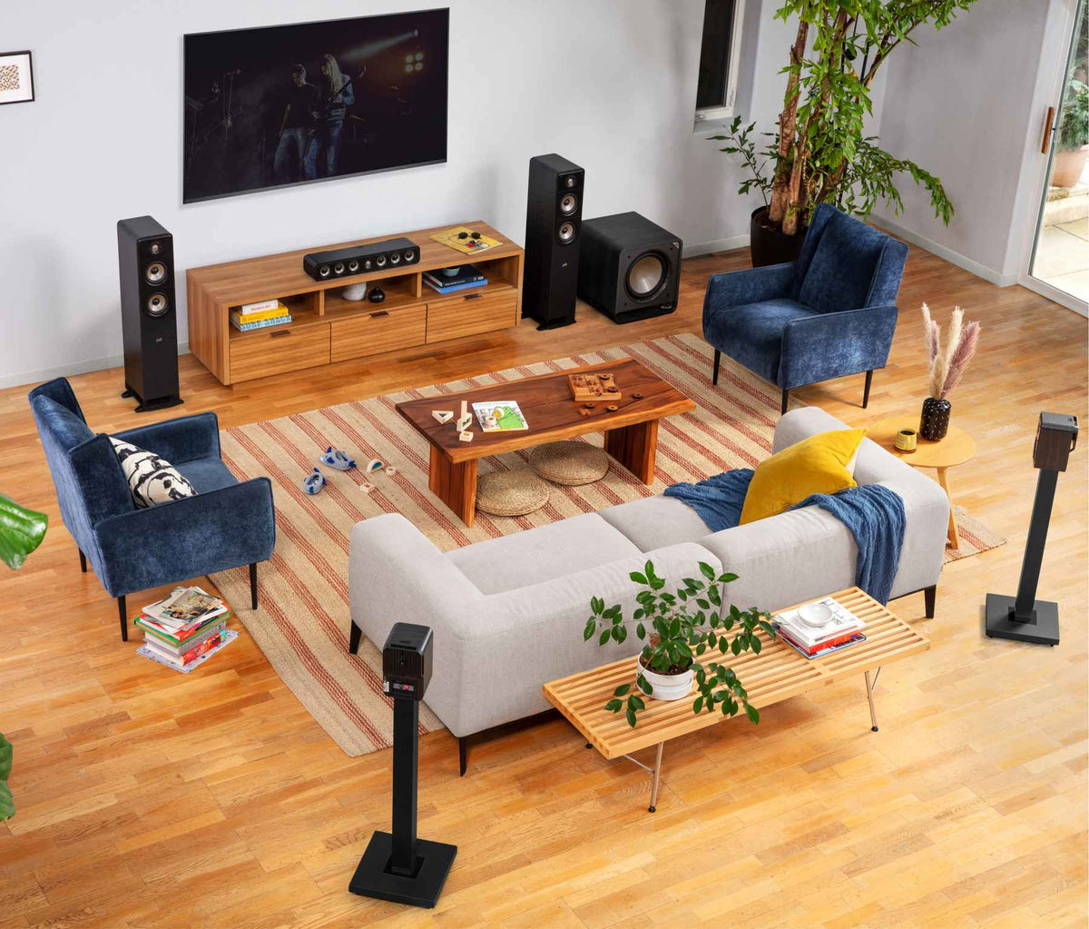 Polk Audio Signature Elite ES10 black bookshelf speakers, in a room