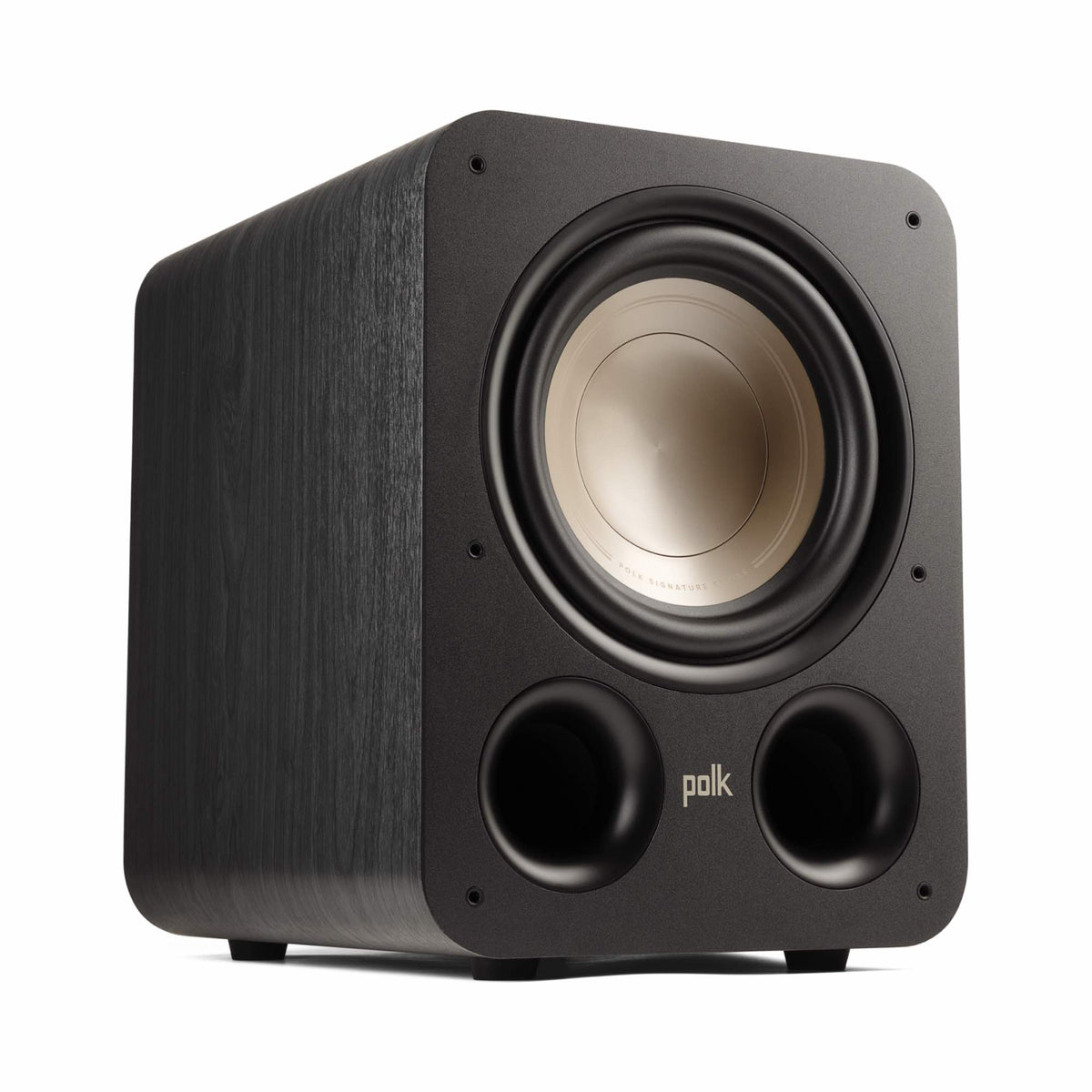Polk Audio Signature Elite ES10 powered subwoofer, angled view without grille