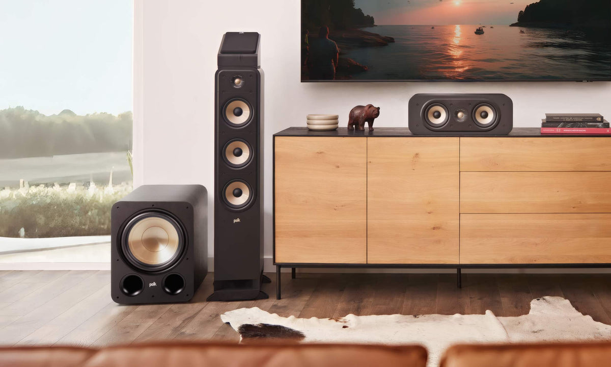 Polk Audio Signature Elite ES12 powered subwoofer, in a living room audio system