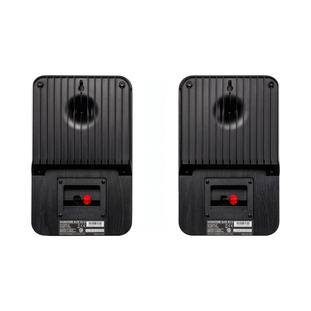 Polk Audio Signature Elite ES15 black bookshelf speakers, rear view