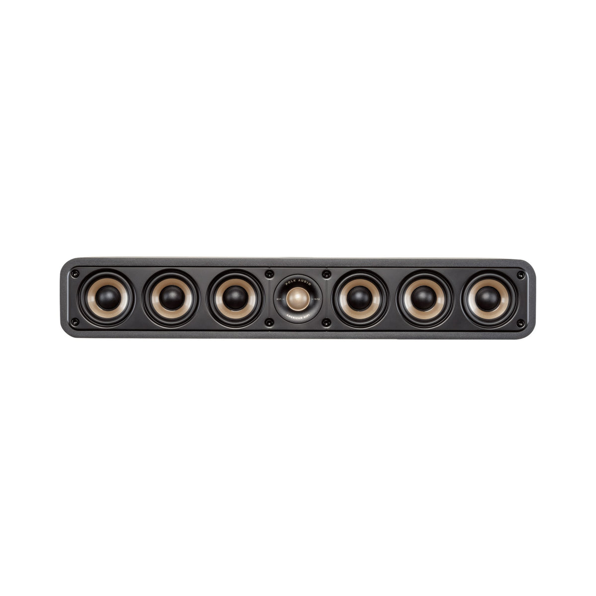 Polk Audio Signature Elite ES35 black center speaker, front view without grilles
