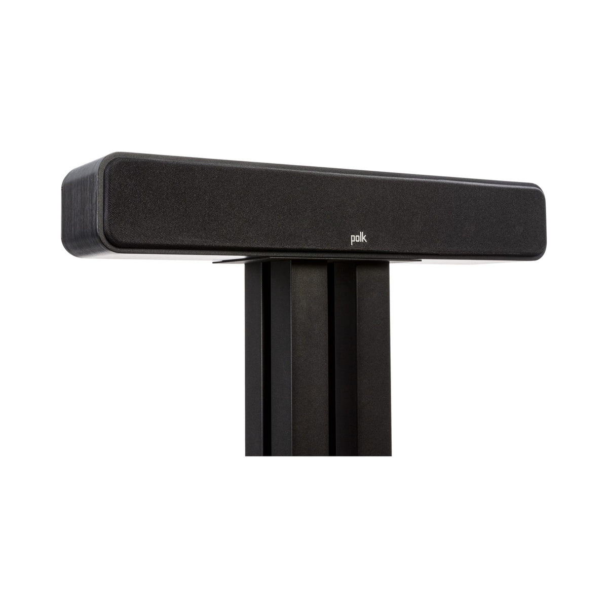 Polk Audio Signature Elite ES35 black center speaker, with grille on a stand, stand not included
