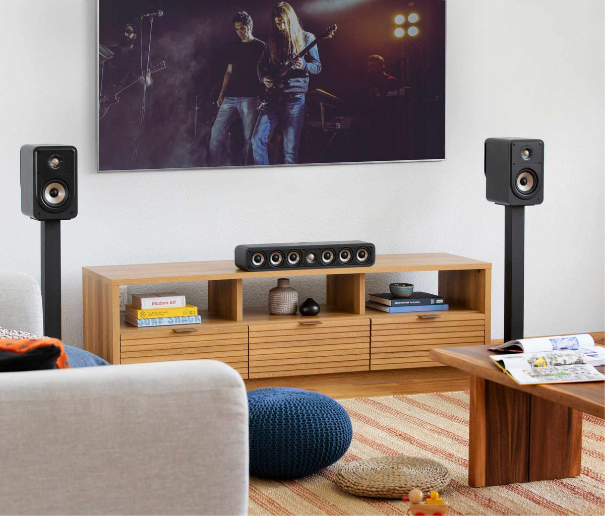 Polk Audio Signature Elite ES35 black center speaker, in a room