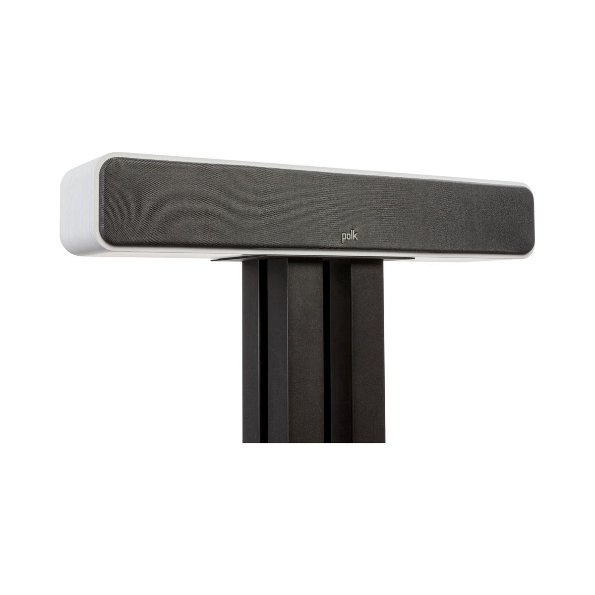 Polk Audio Signature Elite ES35 white center speaker, with grille on a stand, stand not included