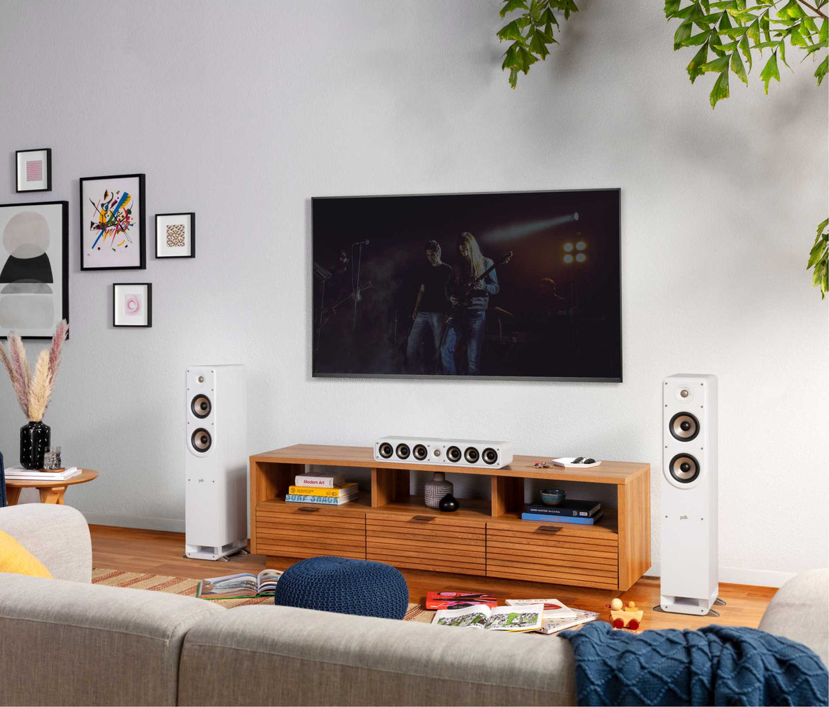 Polk Audio Signature Elite ES35 white center speaker, in a room