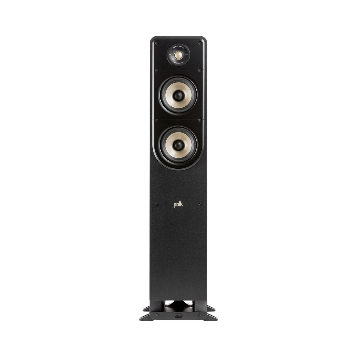 Polk Audio Signature Elite ES50 black floorstanding speaker, front view without grilles