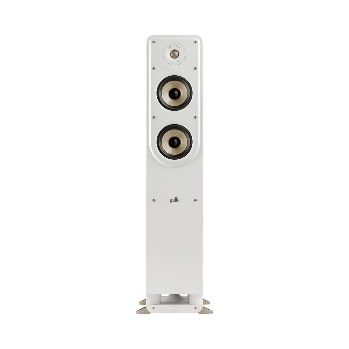 Polk Audio Signature Elite ES50 white floorstanding speaker, front view without grilles