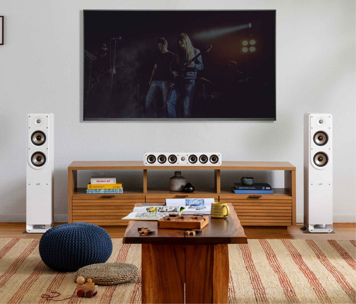 Polk Audio Signature Elite ES50 white floorstanding speaker, in a room