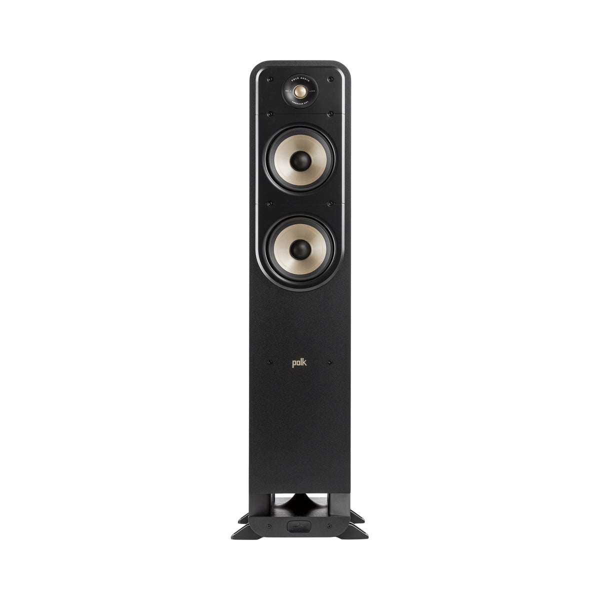 Polk Audio Signature Elite ES55 black floorstanding speaker, front view without grilles