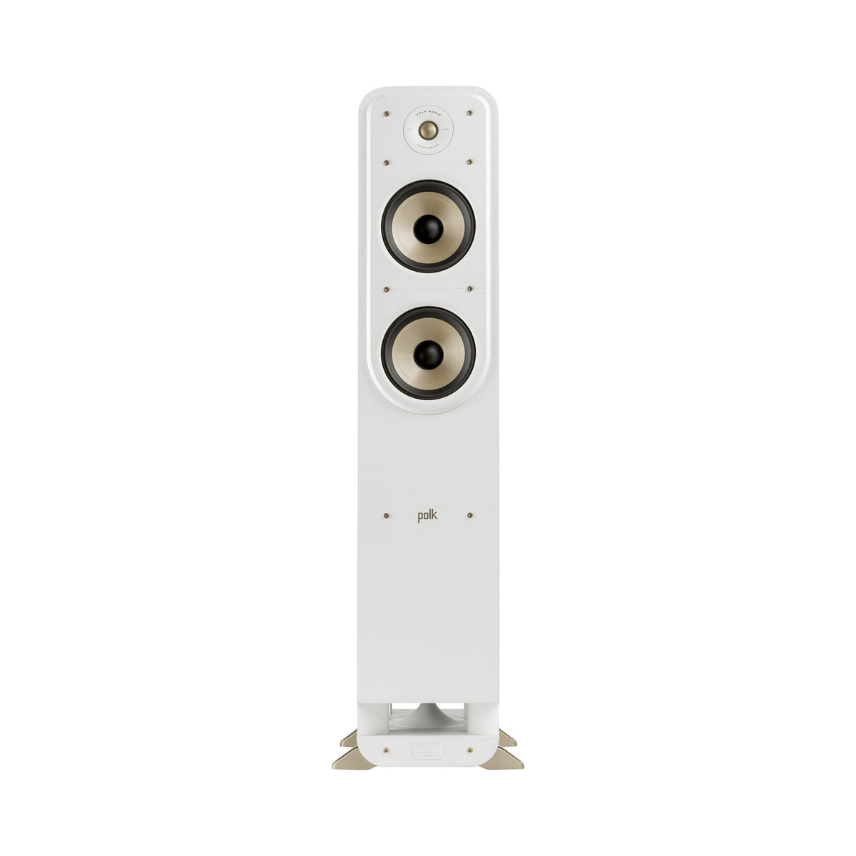 Polk Audio Signature Elite ES55 white floorstanding speaker, front view without grilles