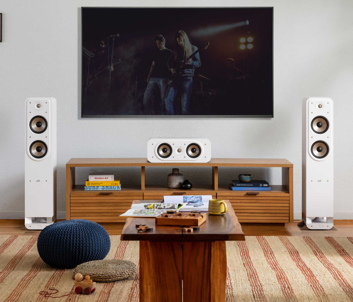 Polk Audio Signature Elite ES55 white floorstanding speaker, in a room from another viewpoint