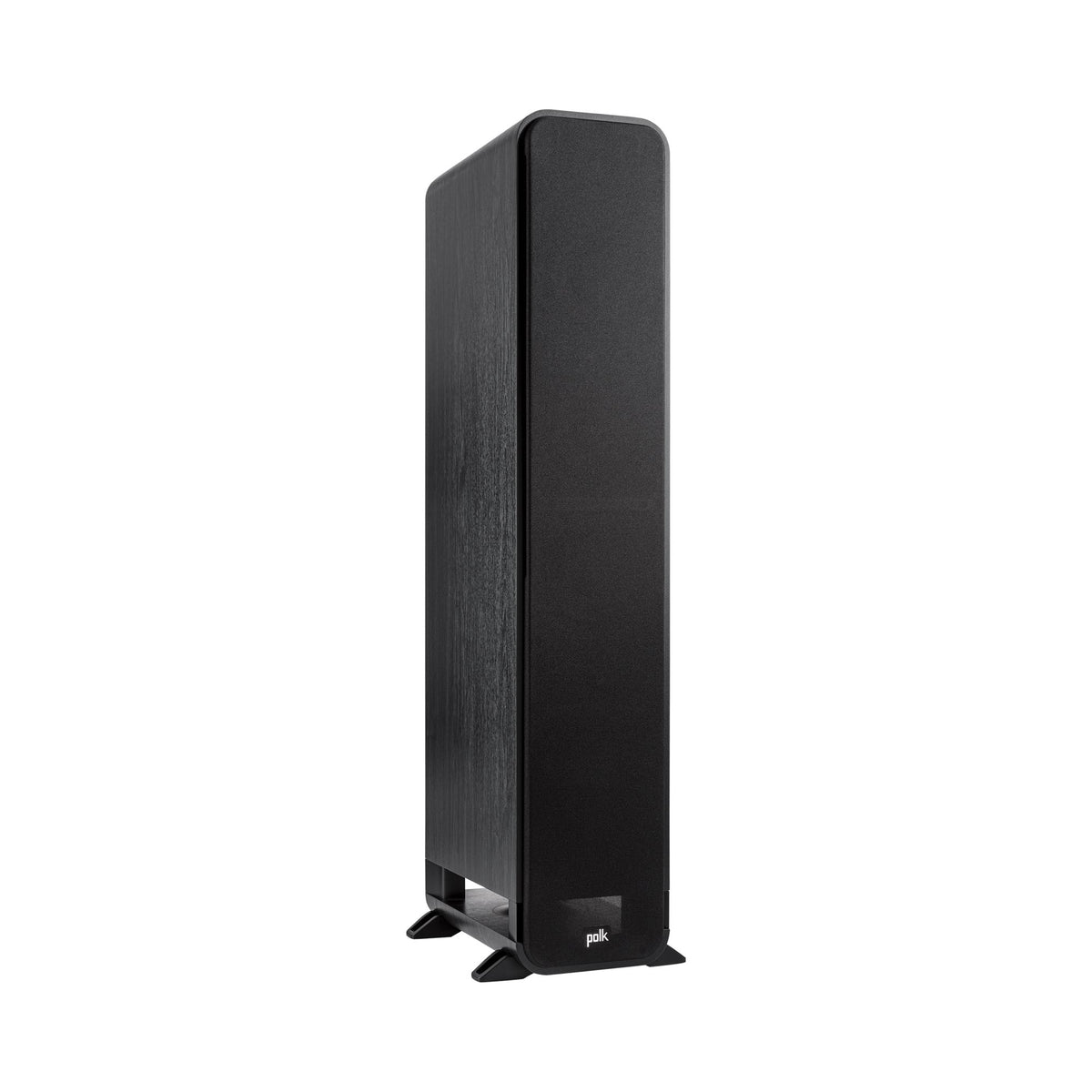 Polk Audio Signature Elite ES60 black floorstanding speaker, angled view with grilles