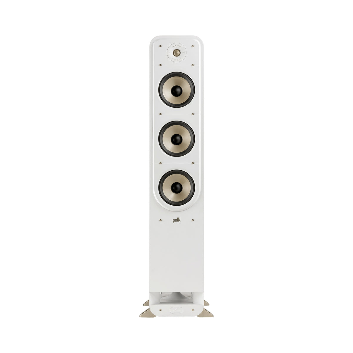 Polk Audio Signature Elite ES60 white floorstanding speaker, front view without grilles