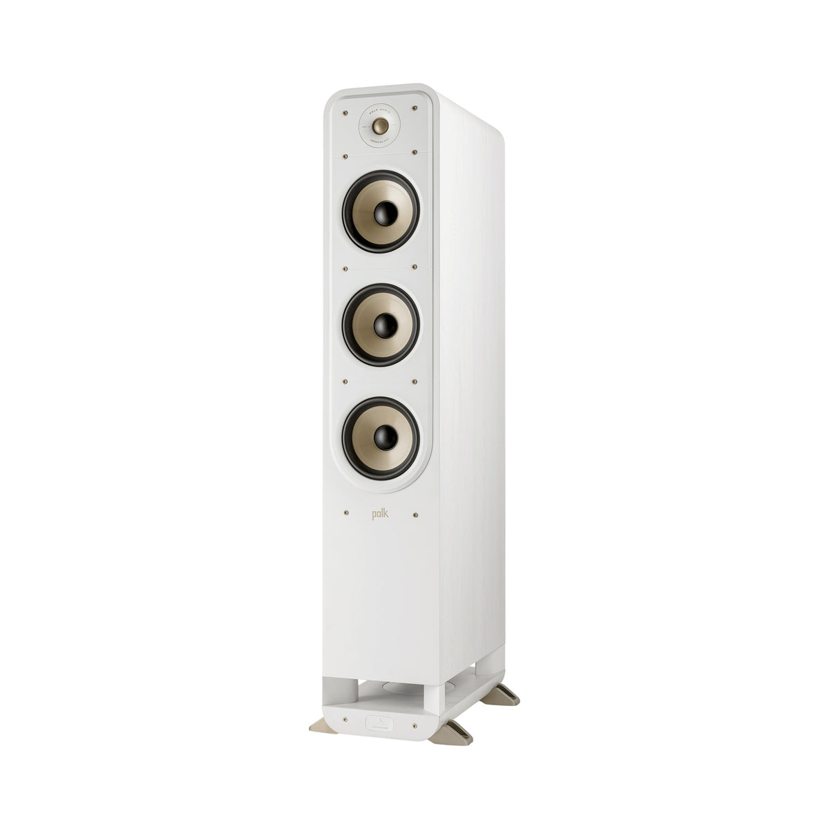 Polk Audio Signature Elite ES60 white floorstanding speaker, left angle without grilles