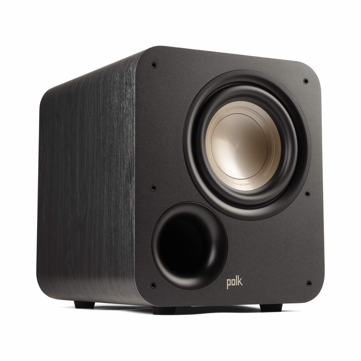 Polk Audio Signature Elite ES8 powered subwoofer, angled view without grille