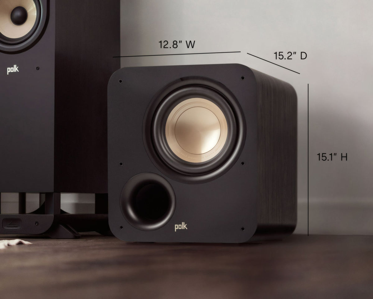 Polk Audio Signature Elite ES8 powered subwoofer, cabinet dimensions illustration