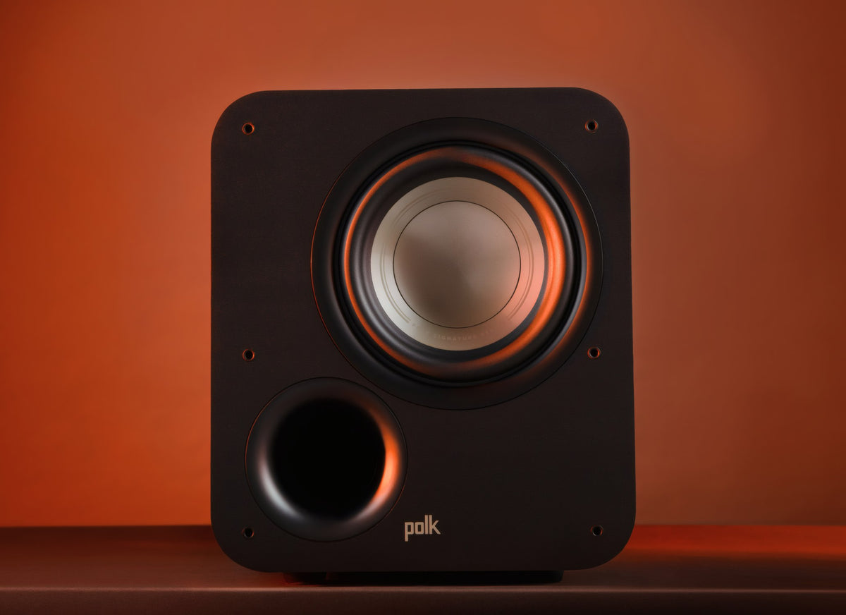 Polk Audio Signature Elite ES8 powered subwoofer, front in a lit room
