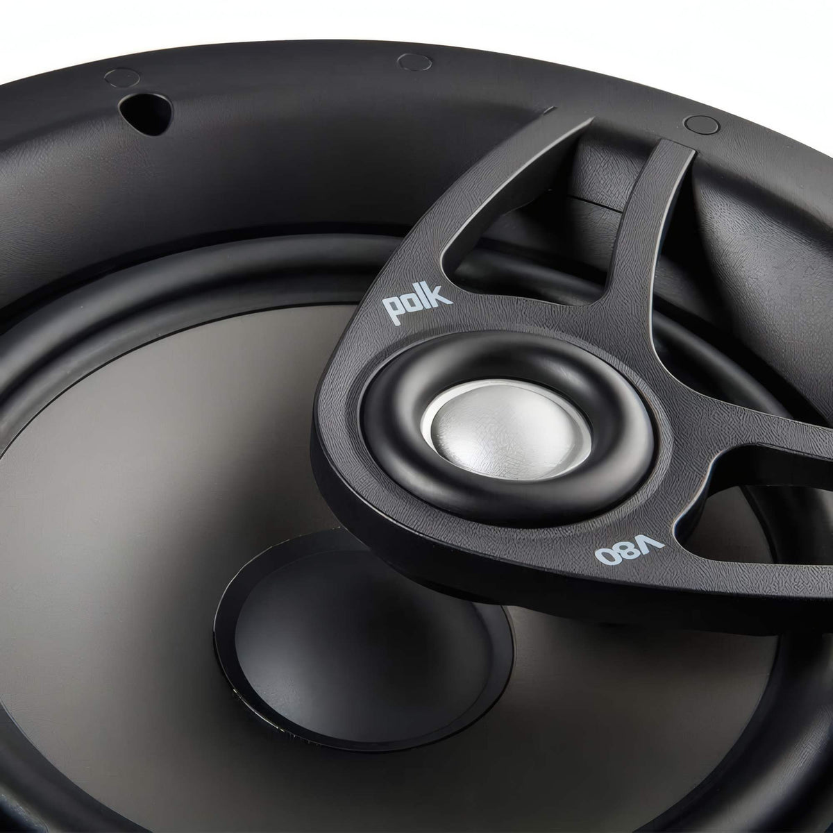 Polk Audio V80 lubinė kolonėlė, aukštų dažnių garsiakalbio ir jo laikiklio detalė