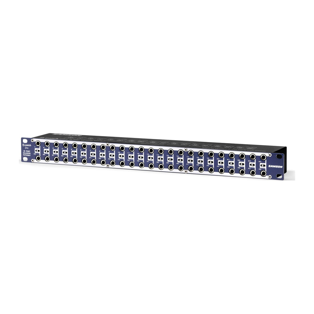 Angled front view of the Samson S-Patch Plus patchbay