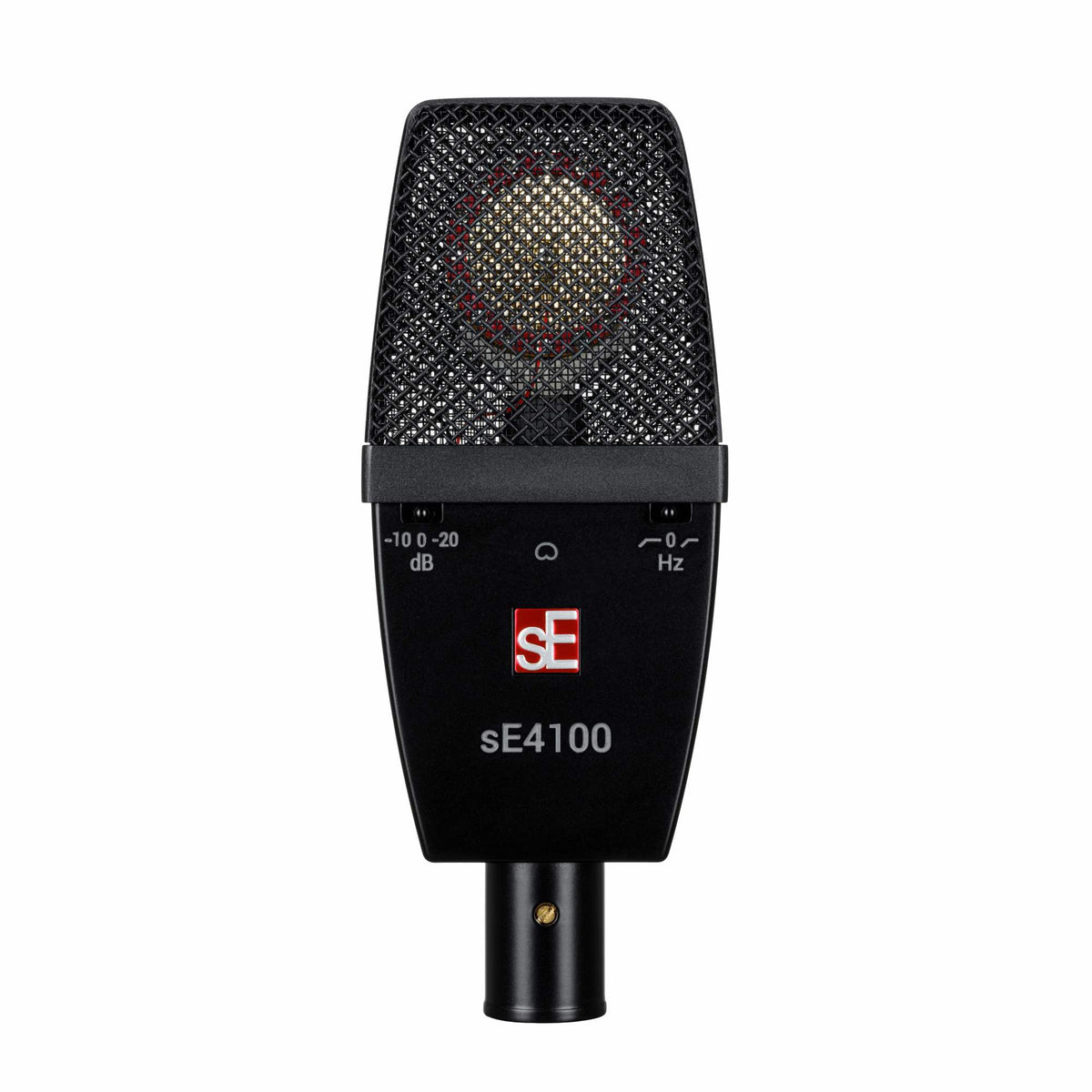 sE Electronics sE4100 mikrofono priekinė pusė ir jungikliai