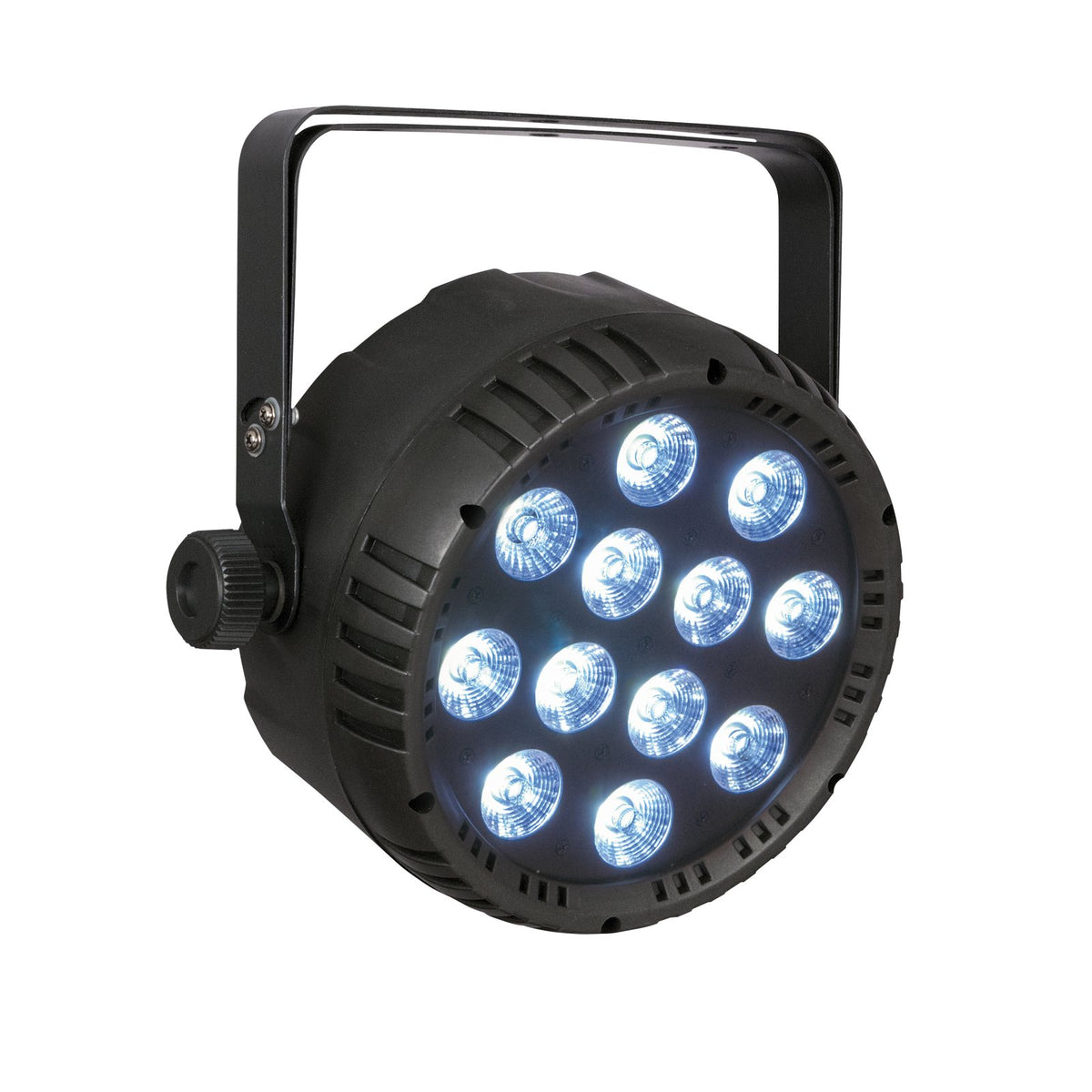 Showtec Club Par 12/4 RGBW LED PAR Spotlight, front view with the light on