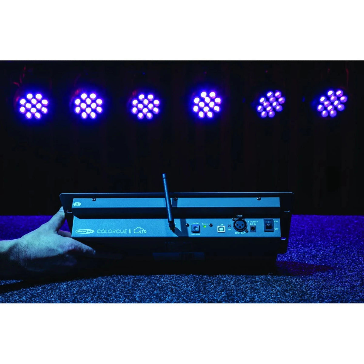 Showtec ColorCue 2 Air DMX pultas, belaidžio valdymo pavyzdys, galinė pulto pusė