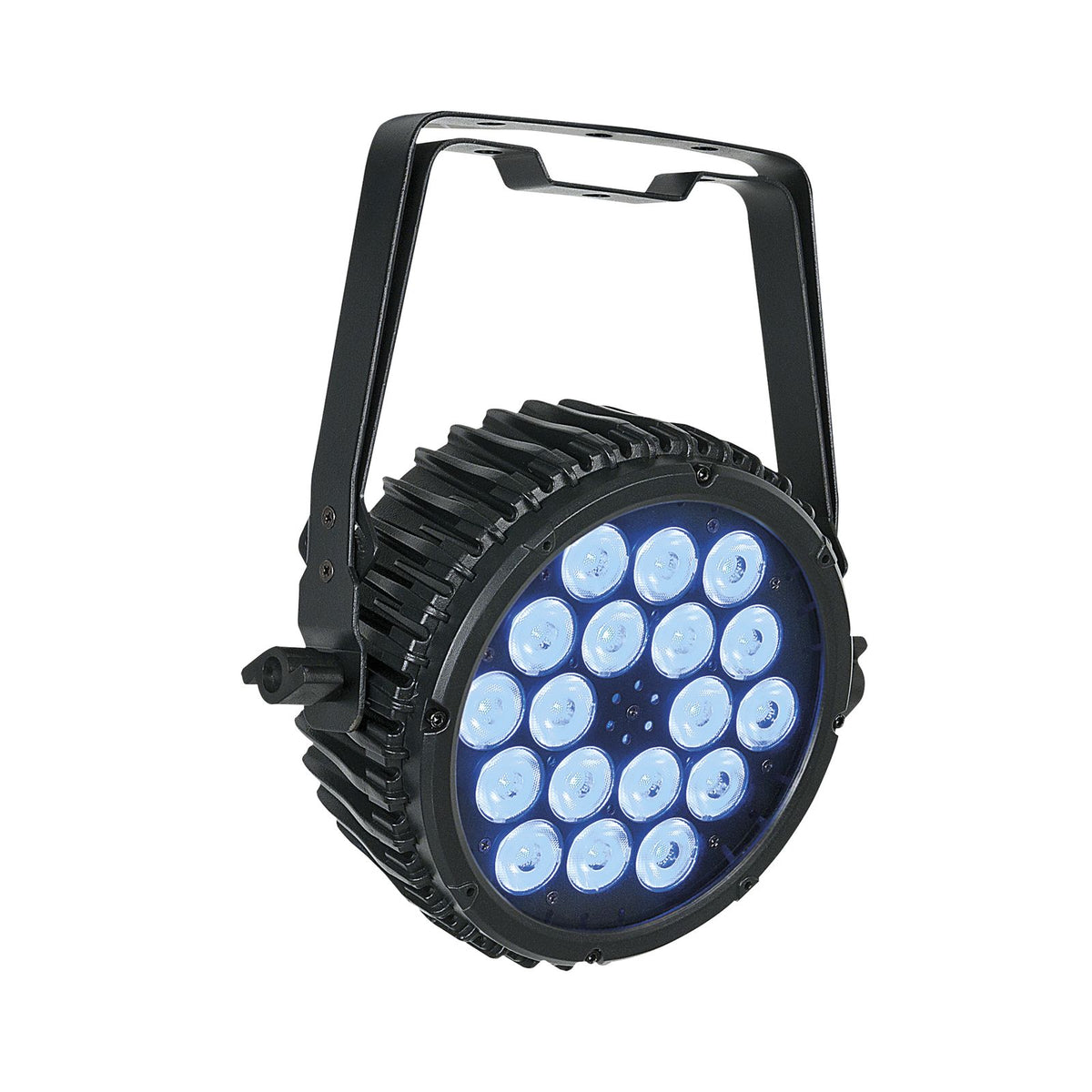 Showtec Compact Par 18 MKII LED PAR Spotlight, black housing, illuminated front view
