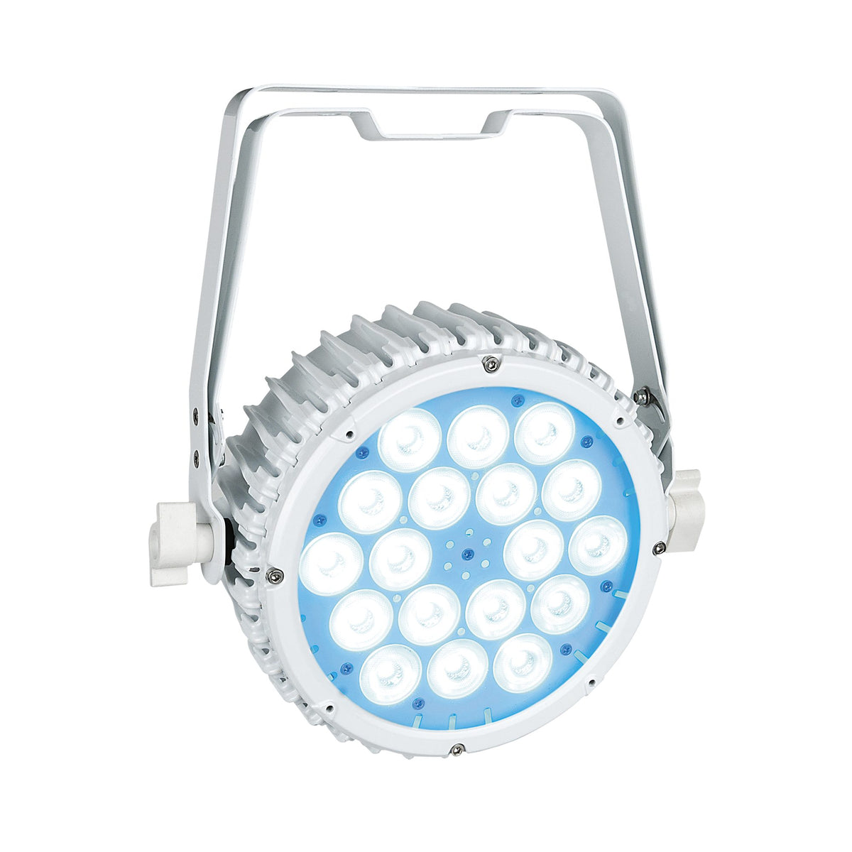 Showtec Compact Par 18 MKII LED PAR Spotlight, white housing, illuminated front view