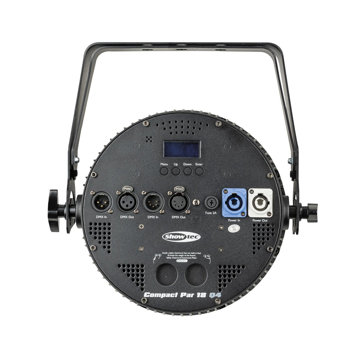 Showtec Compact Par 18 Q4 LED PAR prožektorius, galinės DMX ir maitinimo jungtys