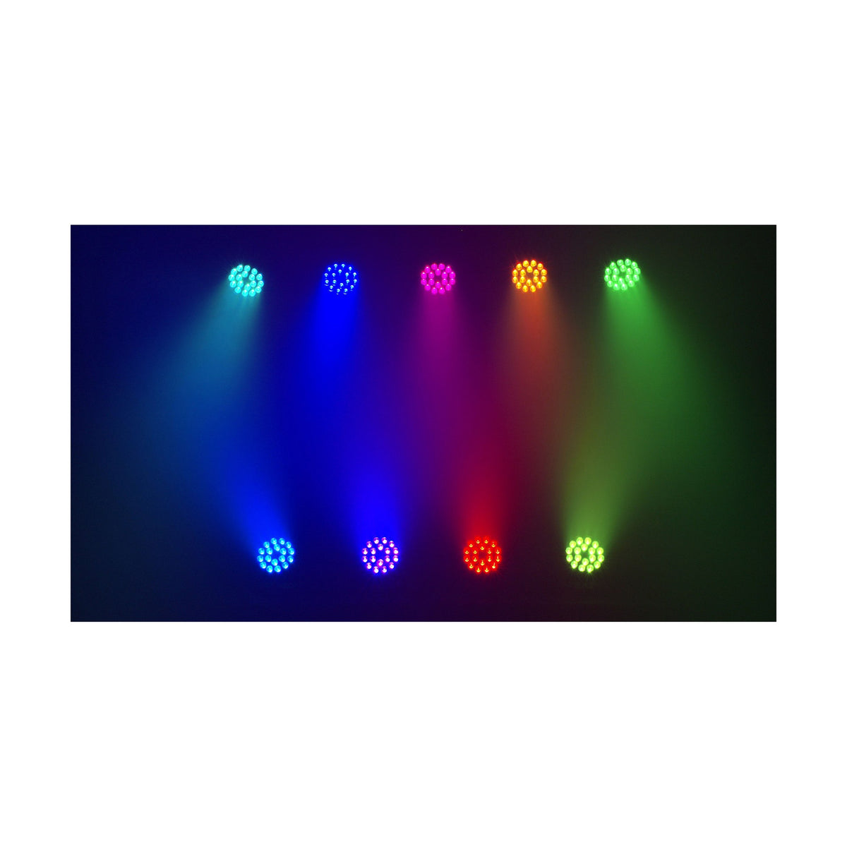 Showtec Compact Par 18 Q4 LED PAR prožektorius, spalvinio apšvietimo pavyzdys