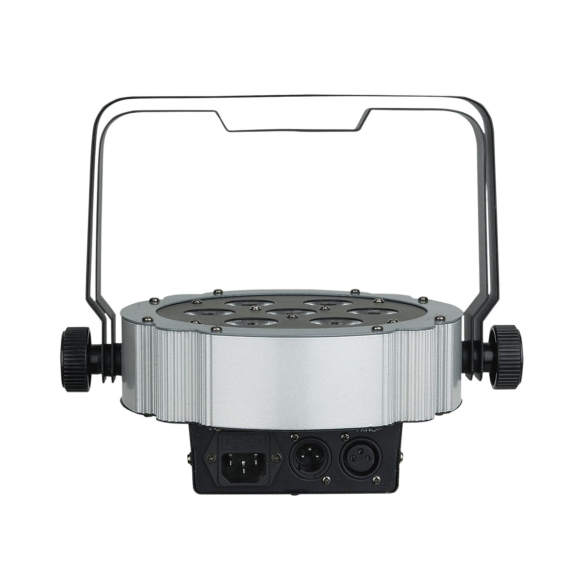 Showtec Compact Par 7 Q4 LED PAR prožektorius, paguldytas pilkas korpusas ir jungtys