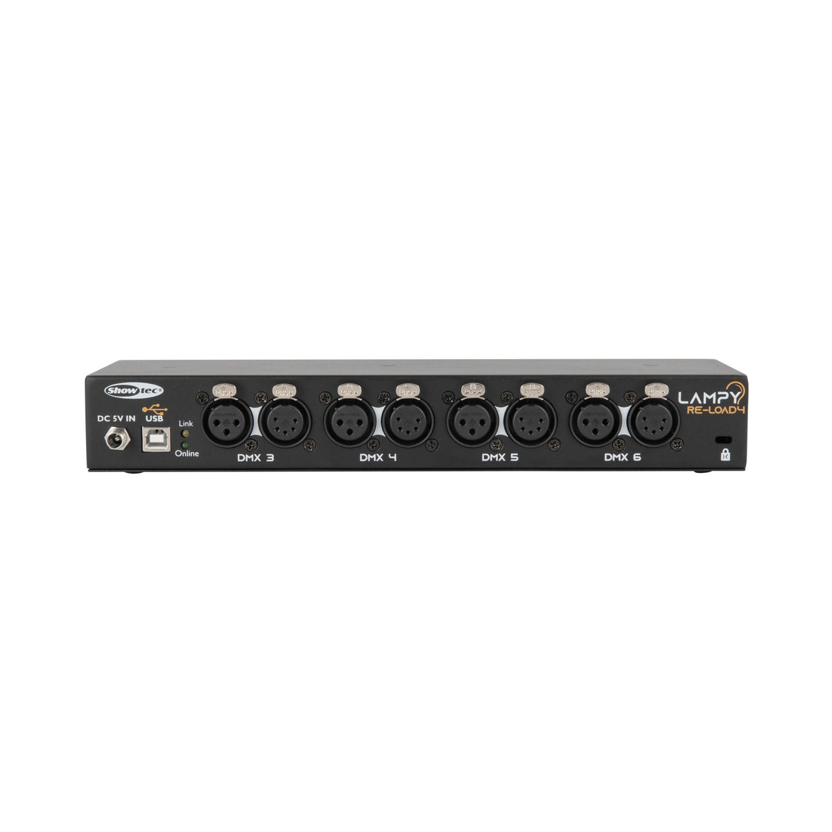Showtec LAMPY Re-Load 4 DMX plėtros modulis, DMX jungtys ir indikatoriai