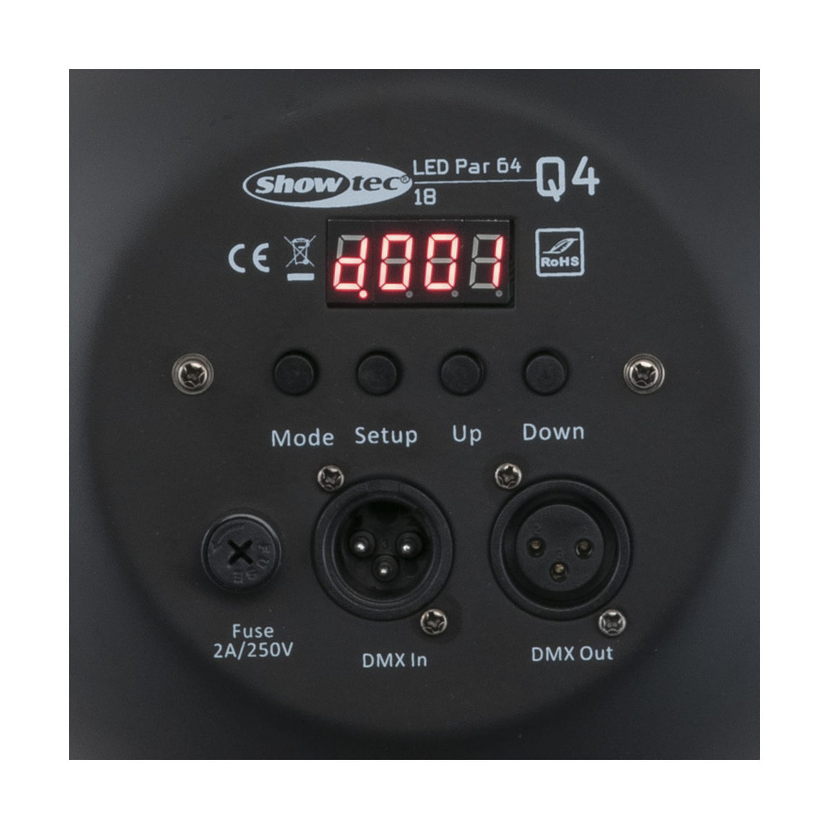 Showtec LED Par 64 Short Q4-18 LED PAR prožektorius, galinė dalis ir jungtys