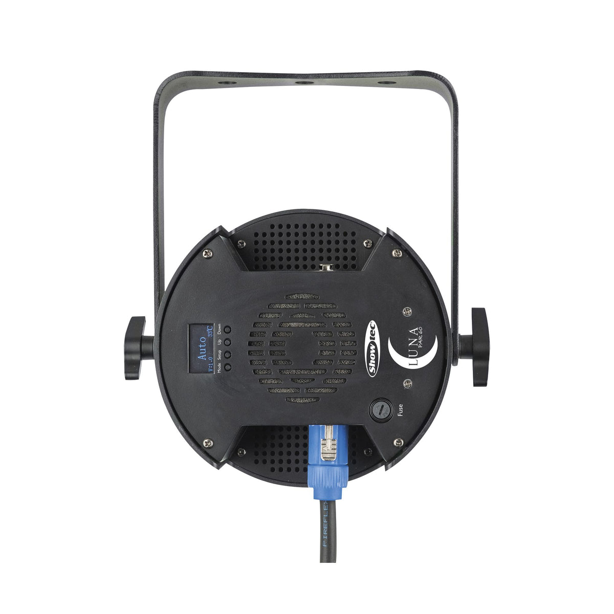 Showtec Luna Par 60 Q4 LED PAR prožektorius, galinis ekranas ir jungtys