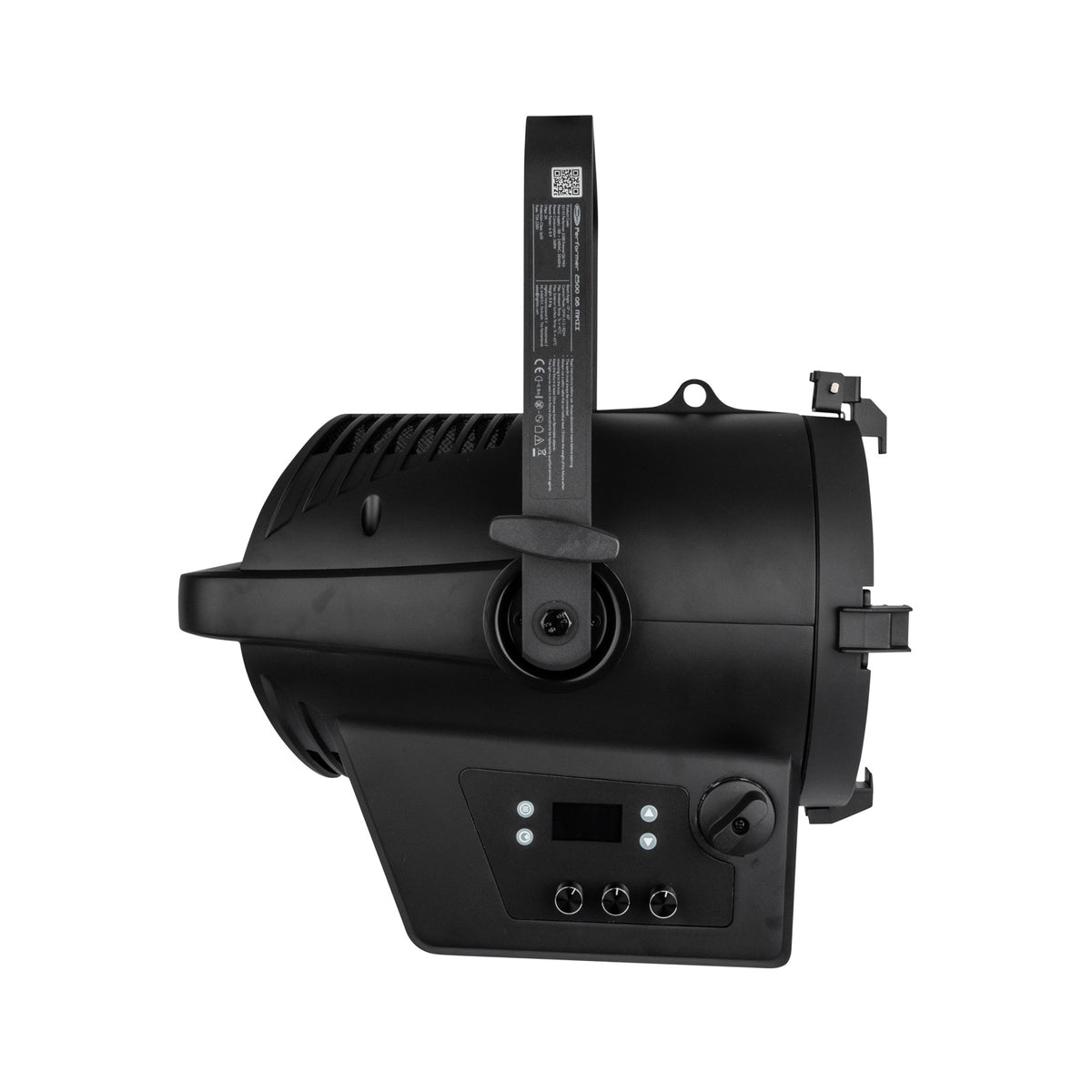 Showtec Performer 2500 Fresnel Q6 MKII teatrinis prožektorius, kairysis šonas ir valdymo skydelis