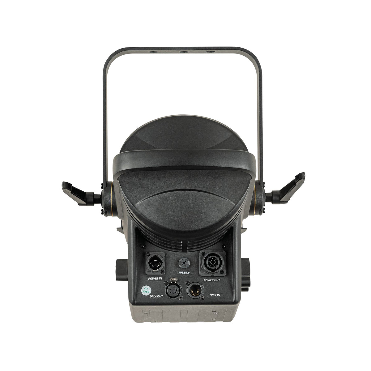 Showtec Performer Fresnel 1500 Q6 MKII teatrinis prožektorius, galinis korpuso vaizdas ir jungtys