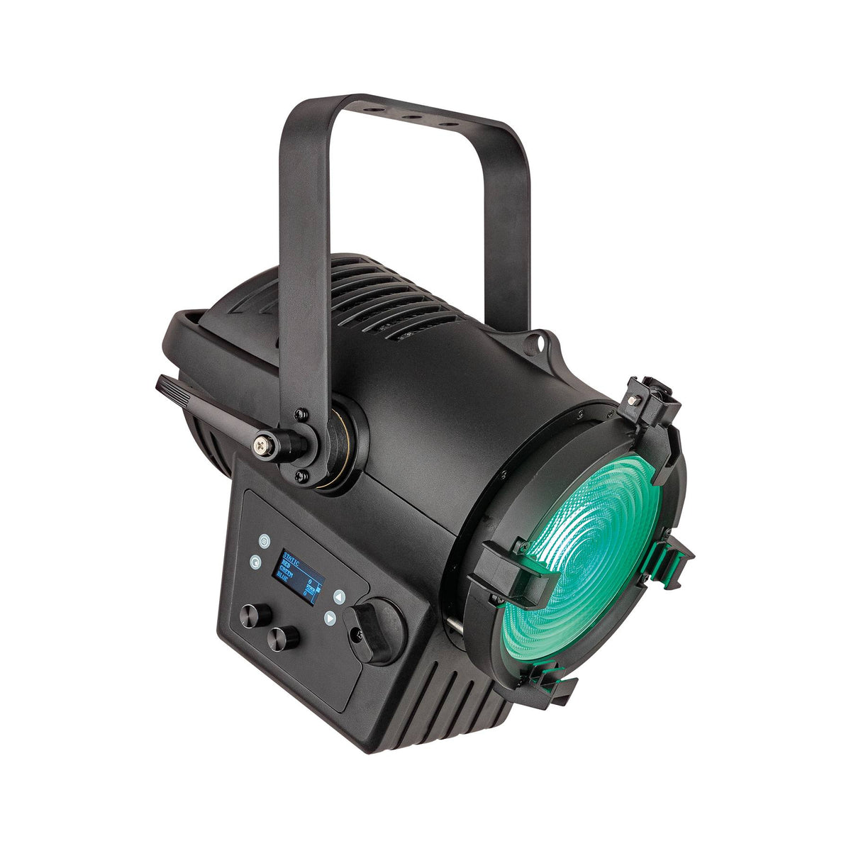 Showtec Performer Fresnel 1500 Q6 MKII teatrinis prožektorius, žalios šviesos pavyzdys